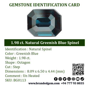 1.98 ct. Natural greenish Blue Spinel
