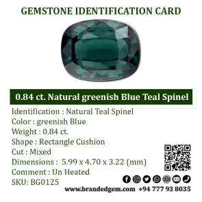 0.84 ct. Natural greenish Blue Teal Spinel