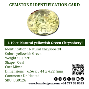 1.19 ct. Natural yellowish Green Chrysoberyl