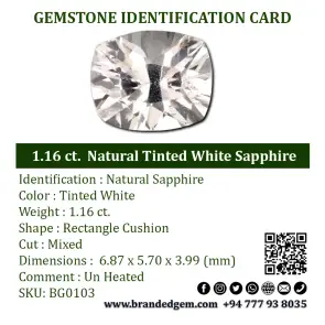 1.16 ct.  Natural Tinted White Sapphire