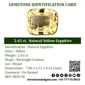 2.43 ct.  Natural Yellow Sapphire