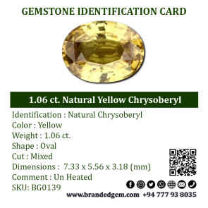 1.06 ct. Natural Yellow Chrysoberyl