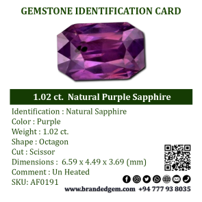 1.02 ct.  Natural Purple Sapphire