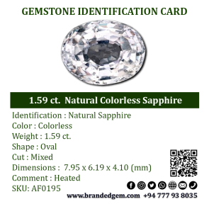 1.59 ct.  Natural Colorless Sapphire