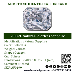 2.08 ct. Natural Colorless Sapphire